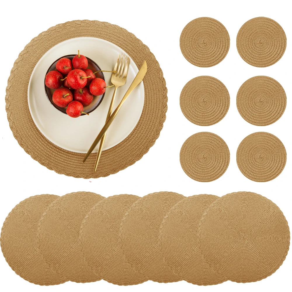 tapis table tissés motifs circulaires beige clair résistants chaleur facile nettoyer classique 34cm pièces