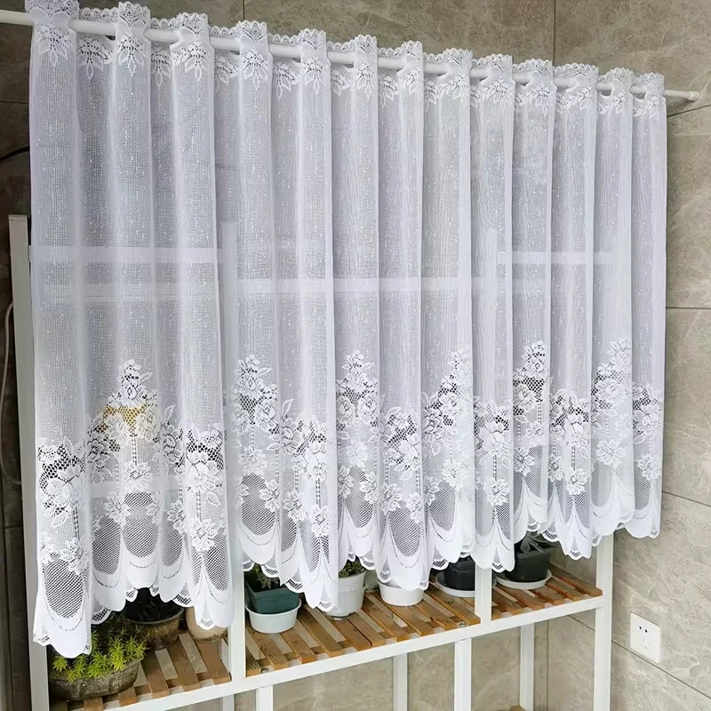 rideau blanc dentelle florale transparent classique fenêtre plate polyester 100%