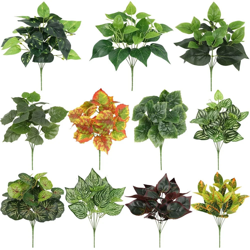plante artificielle réaliste feuilles variées décor intérieur jardin plastique vert rouge jaune blanc