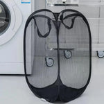 panier linge pliable polyester maille noir moderne poignées renforcées poches