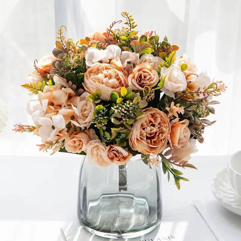 bouquet fleurs artificielles pivoine romantique élégantes mariage anniversaire décoration intérieure blanc beige rose violet