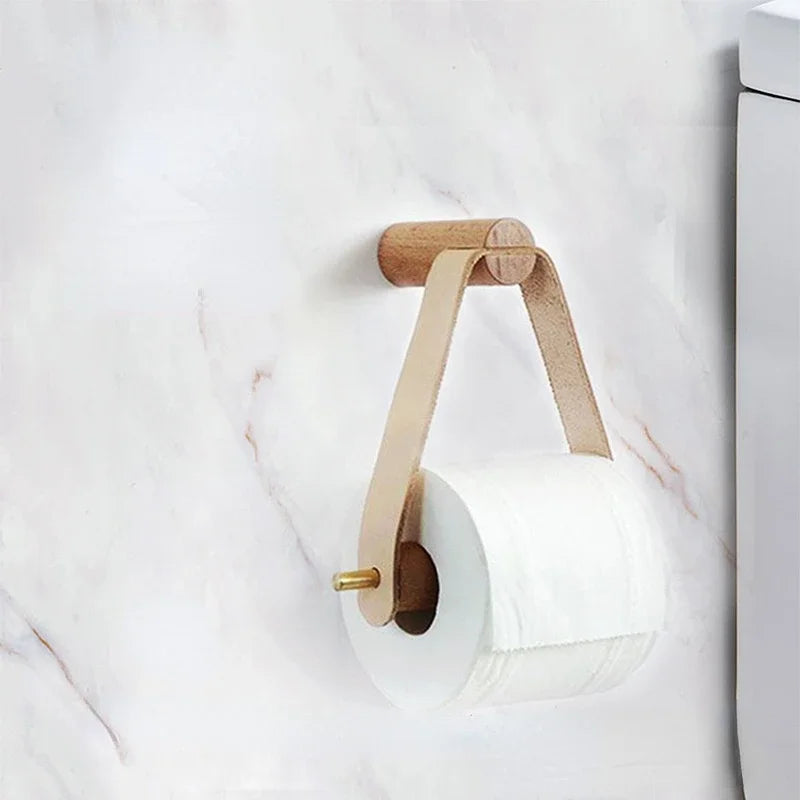 porte rouleau papier toilette bois marron blanc minimaliste moderne cuir inclusion métal doré