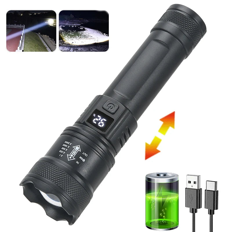 lampe torche noire rechargeable 10w led 800 lumens zoom modifiableextérieur moderne