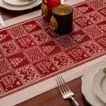 table noël chemin rouge motifs rennes sapins étoiles traditionnel festif coton polyester