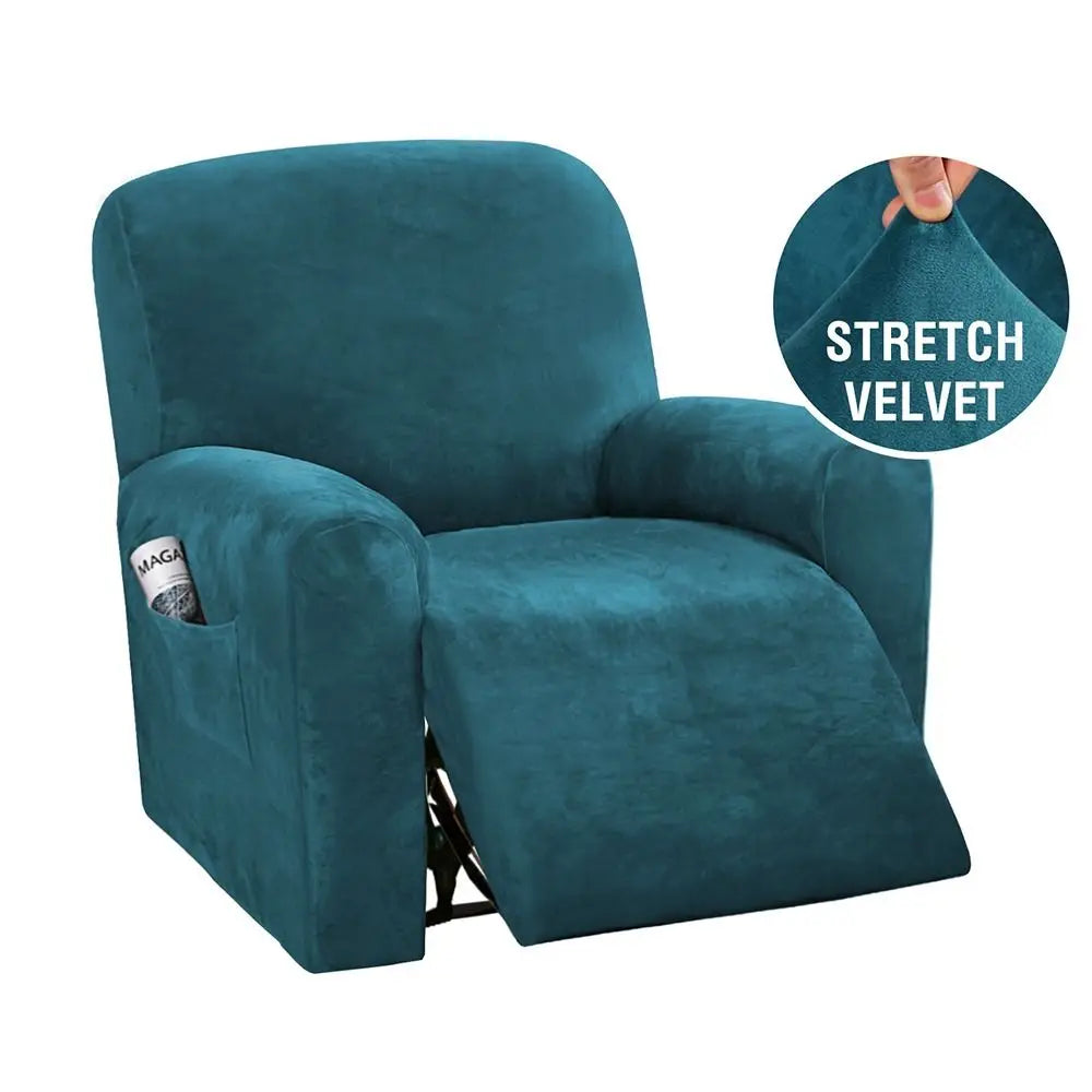 couvre siege fauteuil inclinable velours stretch gris bleu beige moderne élastiques accueil sofa cover
