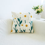 housse coussin brodée fleur blanche marguerite décoration maison salon blanc opacité décorative fixations deux