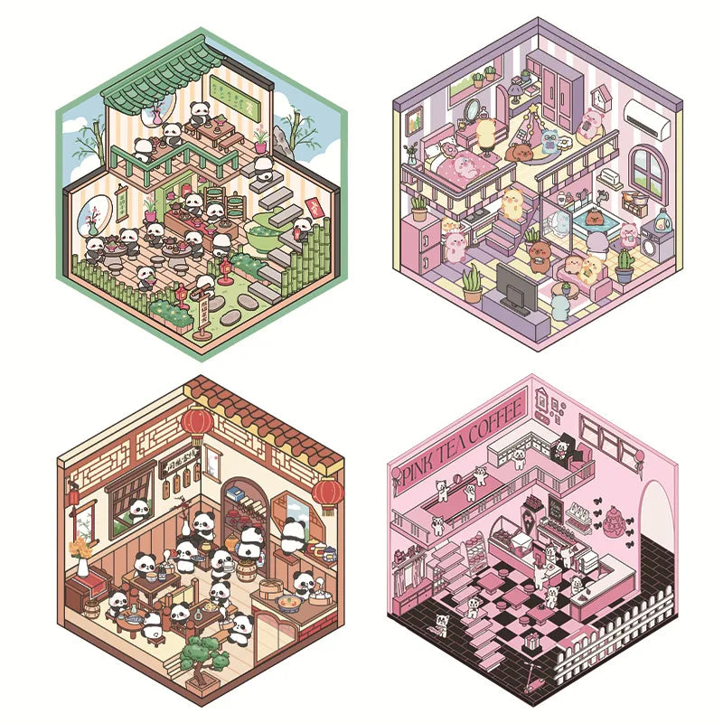 stickers 3d maison poupées animées rose blanc vert décoration enfant crafting mignon detalles adhesifs