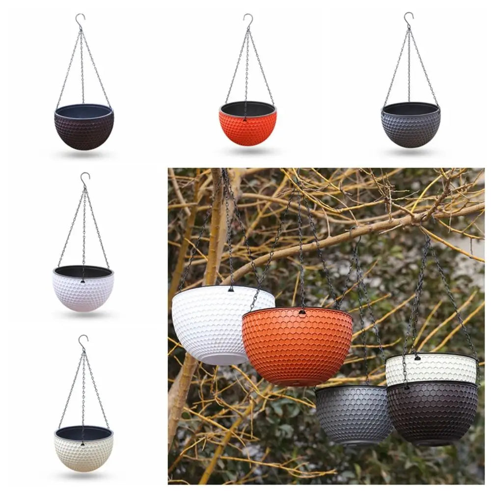 cache pot suspendu moderne hexagonal noir blanc orange gris chaîne métallique