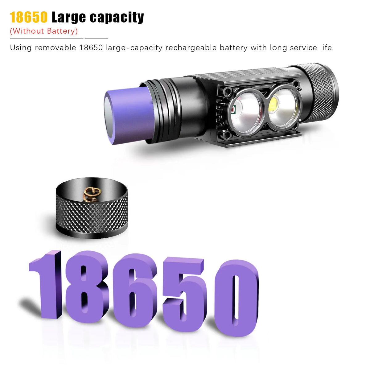 lampe frontale led rechargeable usb type 18650 batterie bandeau réfléchissant mode rouge blanc camping