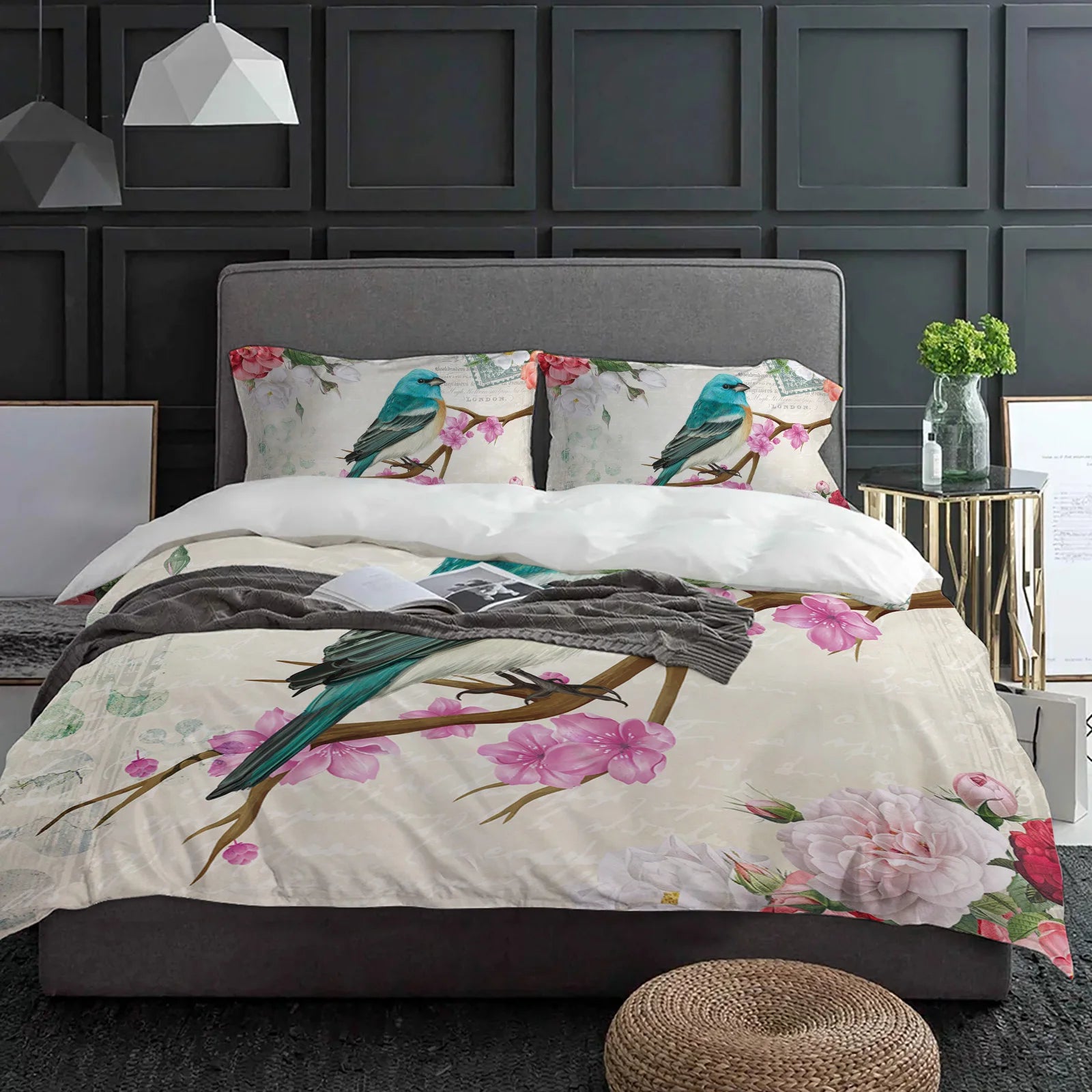 Housse de couette vintage sur lit double avec taie d'oreiller assortie