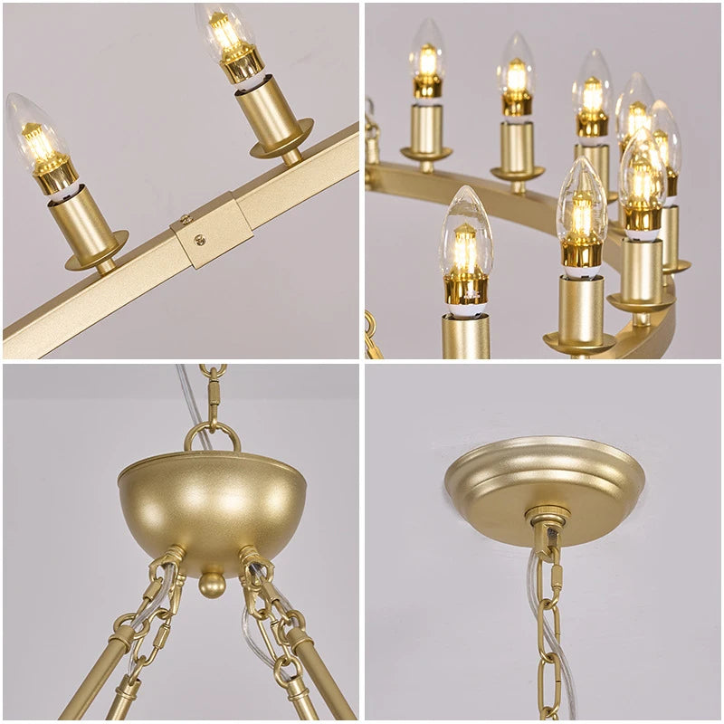 lustre rond élégant moderne classique noir or ampoules chaînes fixations