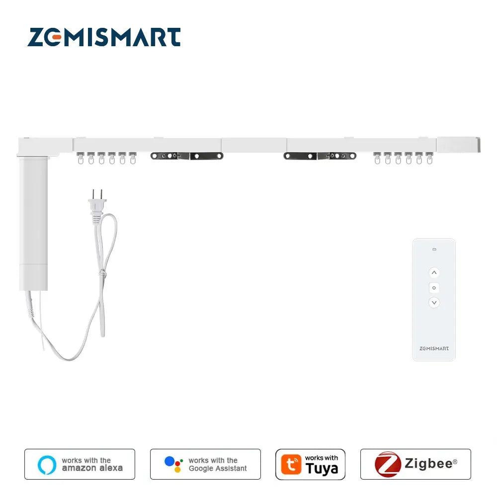 rideau électrique intelligent beige clair moderne commande distance domotique wifi alexa google