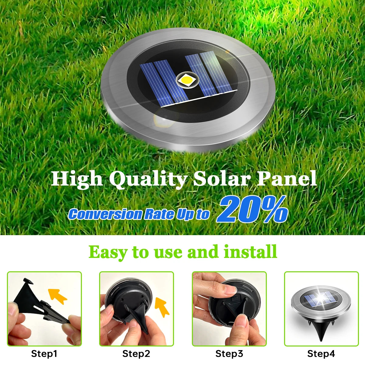 lampe solaire extérieure moderne argentée noire acier inoxydable led ip65 imperméable
