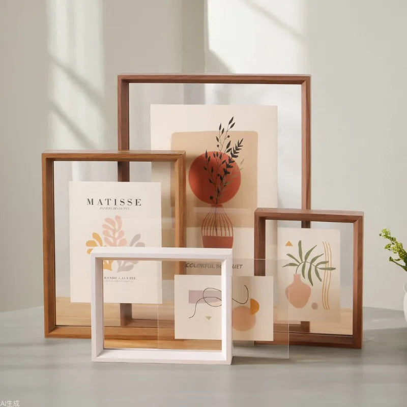 cadre photo acrylique transparent bois naturel moderne décoration maison œuvre d'art minimaliste