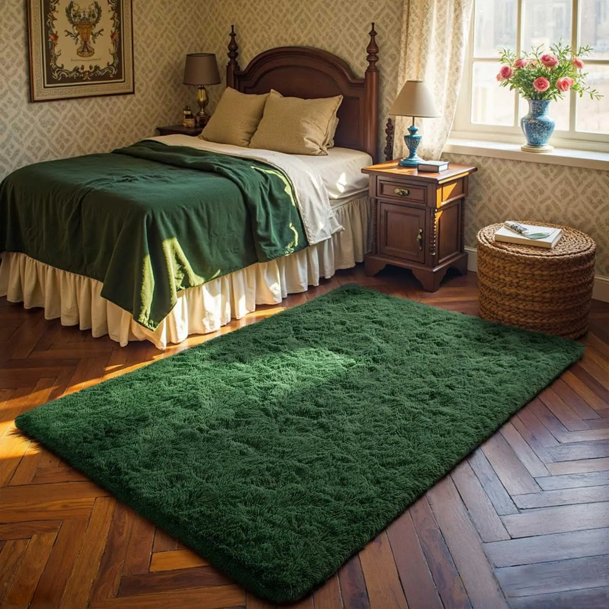 tapis moderne vert foncé doux fourré salon chambre balcon adhésif polyeste qualité spécialité moisture