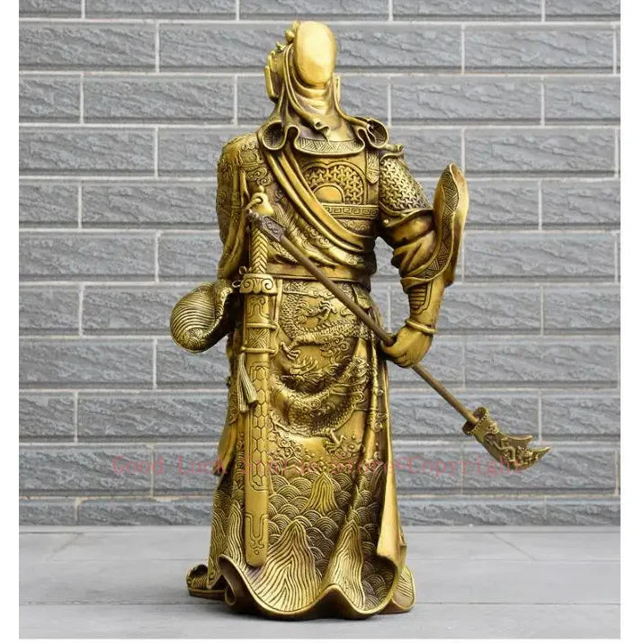 statue or chinoise feng shui personnage armure dragon motifs floraux traditionnels asiatiques