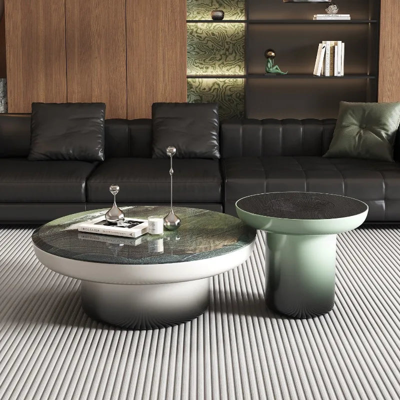 table basse moderne marbre vert blanc bois clair minimaliste ornement salon unique