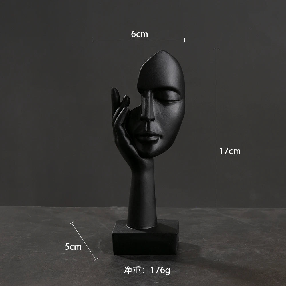 statuettes décoratives visage humain noir blanc doré modernes minimalistes abstraites contemporaines base carrée livres