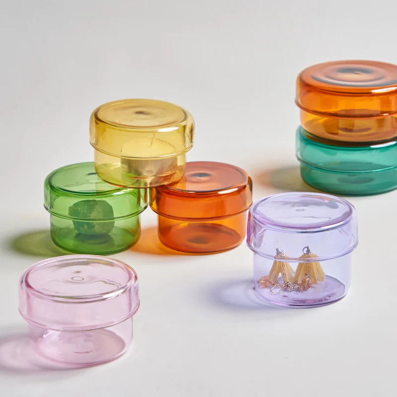 boîtes bijoux verre transparentes modernes différentes couleurs anneaux boucles d'oreilles.storage container with lid