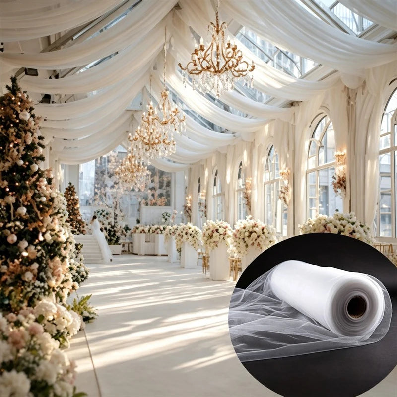 rideau tulle blanc transparent classique occasion mariage anniversaire noël transparent 50m