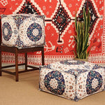 coussin sol orange bleu ethnique motifs floraux traditionnels carreaux coton polyester