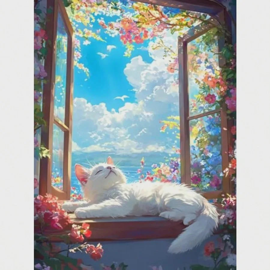 tableau diamant paysage floral multicolore ciel bleu nuages art numérique toile diamants stylo colle