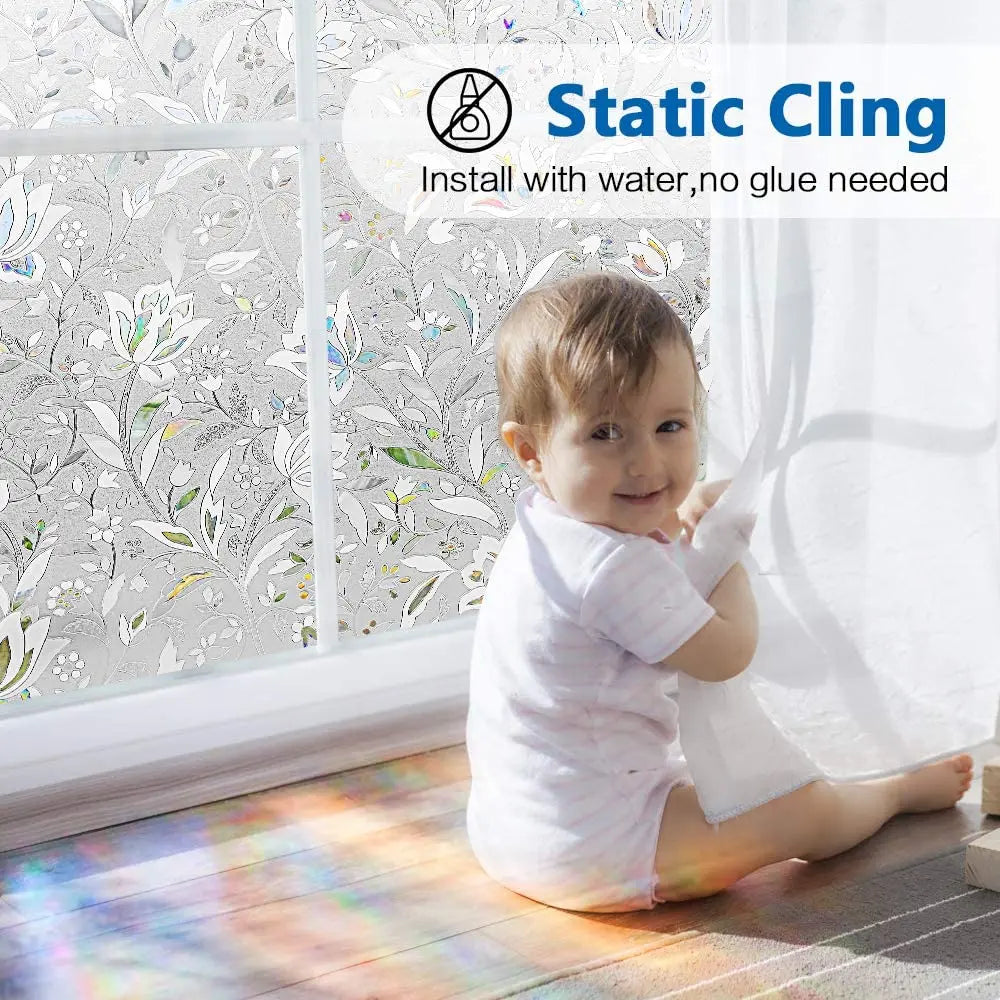 sticker fenêtre floral multicolore moderne adhésif isolation thermique protection uv décoration maison