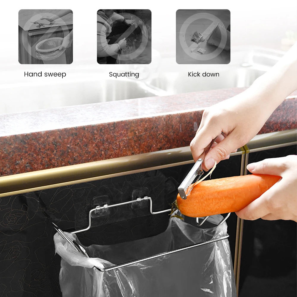 porte sac poubelle rack mural argenté adhésif moderne cuisine rangement support lisse durable
