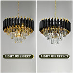lustre contemporain élégant noir doré cristal transparent ampoules led 100cm large