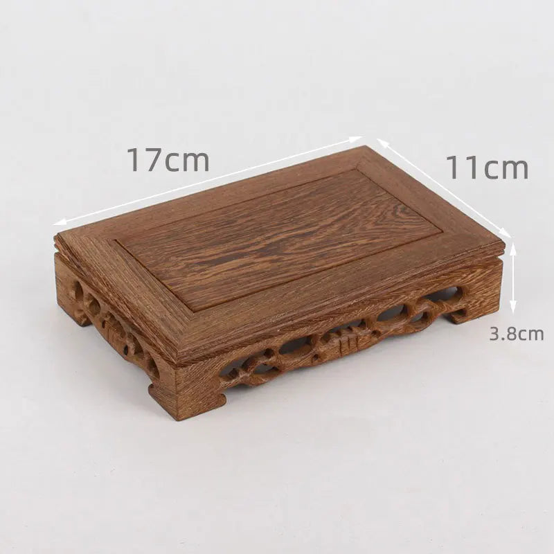 support présentation bois marron foncé figurines moines feng shui artisanal