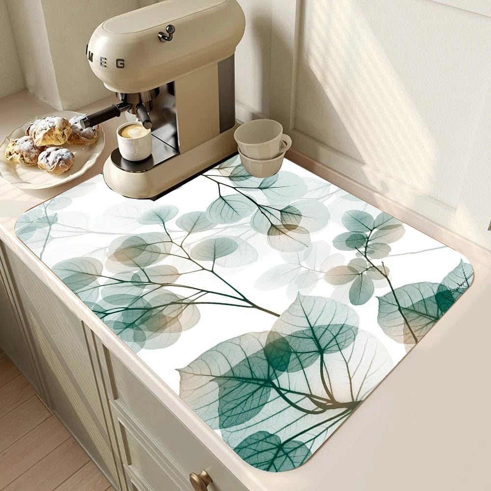 tapis cuisine séchage vaisselle gris motif floral moderne antidérapant absorbant facile nettoyage
