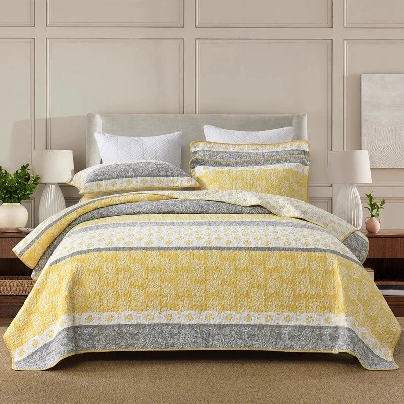 ensemble couette couverture matelassée motifs floraux coton quilté maison toutes saisons