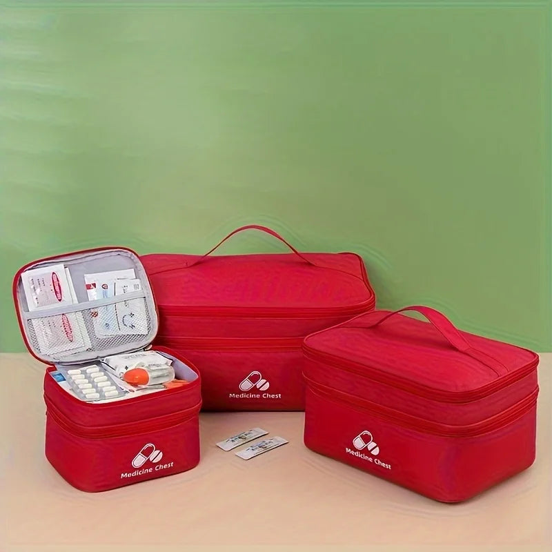 trousse médecine rouge réutilisable sac rangement oxford pratique compartiments médicaments première aide emergencesécole