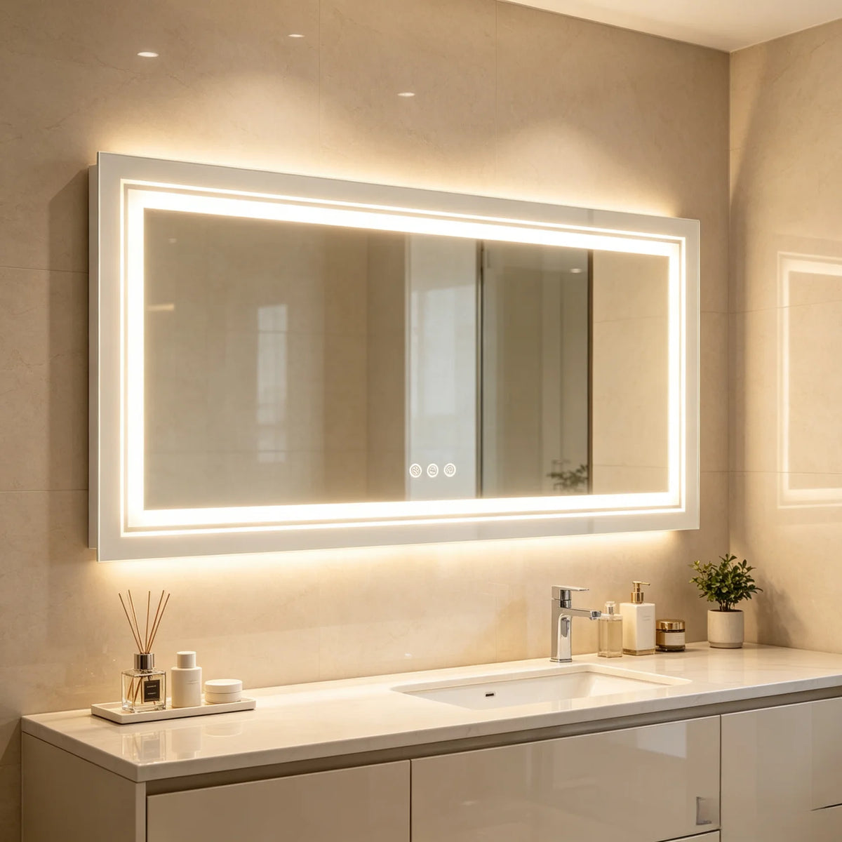 miroir lumineux moderne blanc mat anti buée éclairage led réglable tactile