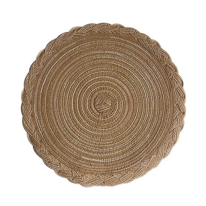 lot quatre tapis table ronds tressés boho rustique décoration maison