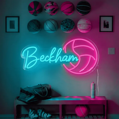 Enseigne au néon personnalisée volley-ball LED allumée en bleu