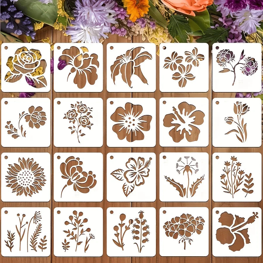 stencils fleurs stylisées blanc brun artisanal décoration gaufrage coloriage scrapbooking création
