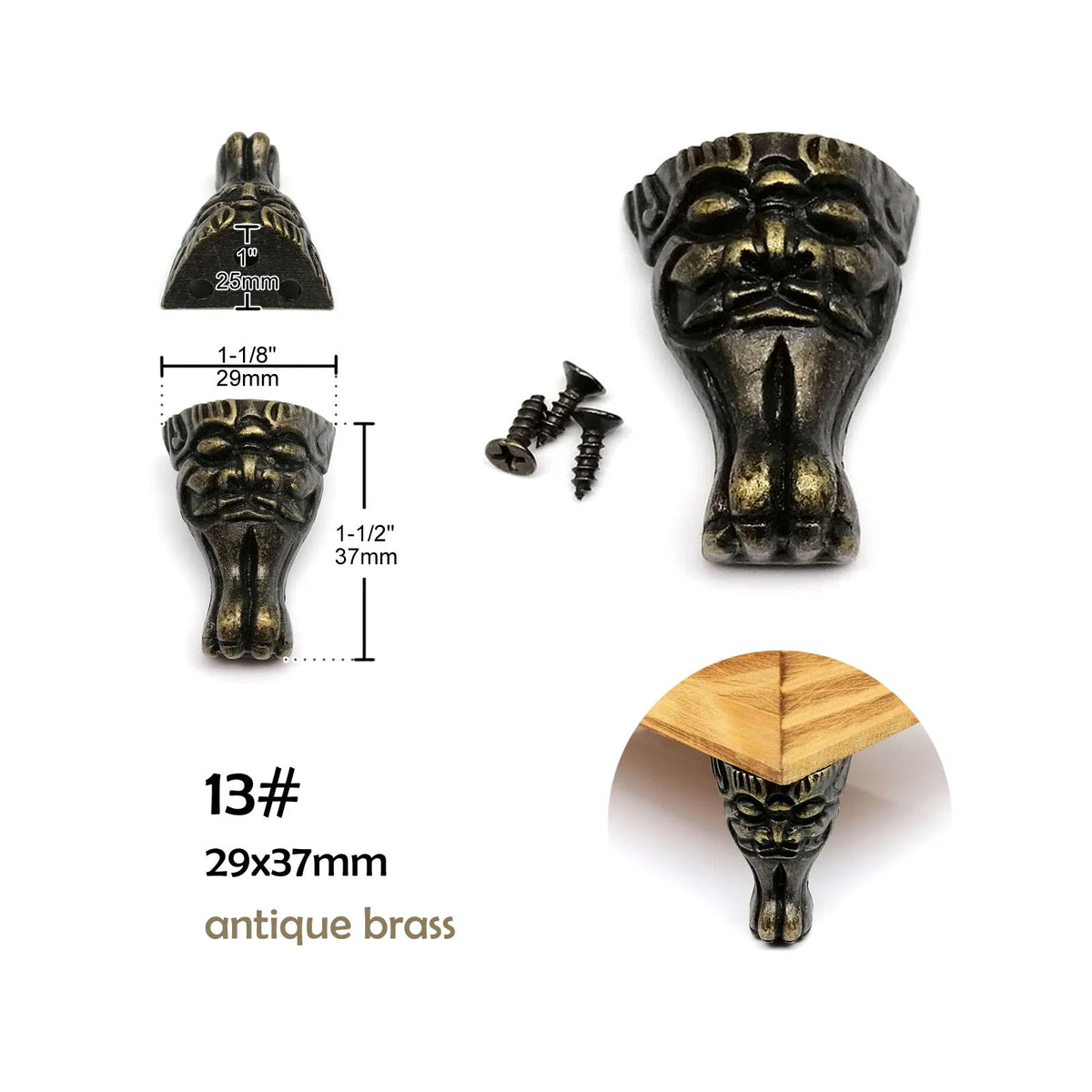 pieds boîte vis or argent bronze classique élégants ornements sculptural fixés bois