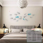décoration murale poisson 3d moderne plastique adhésif argent bleu or salon