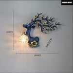 lampe murale moderne branches fleurs strass tête cerf blanc doré bleuclair