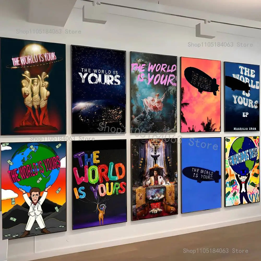 affiche murale moderne pop art THE WORLD IS YOURS multicolore cadre salon chambre
