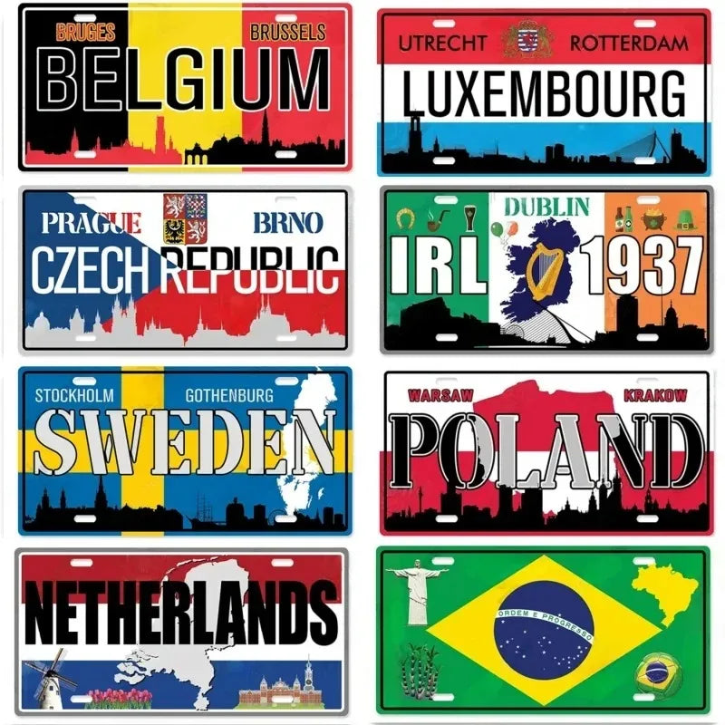 plaque decoration murale voiture vintage paysages urbains aluminium retro objet deco maison salon