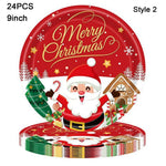 vaisselle noël 24 pièces assiettes fourchettes couteaux serviettes père noël motifs traditionnels rouge blanc