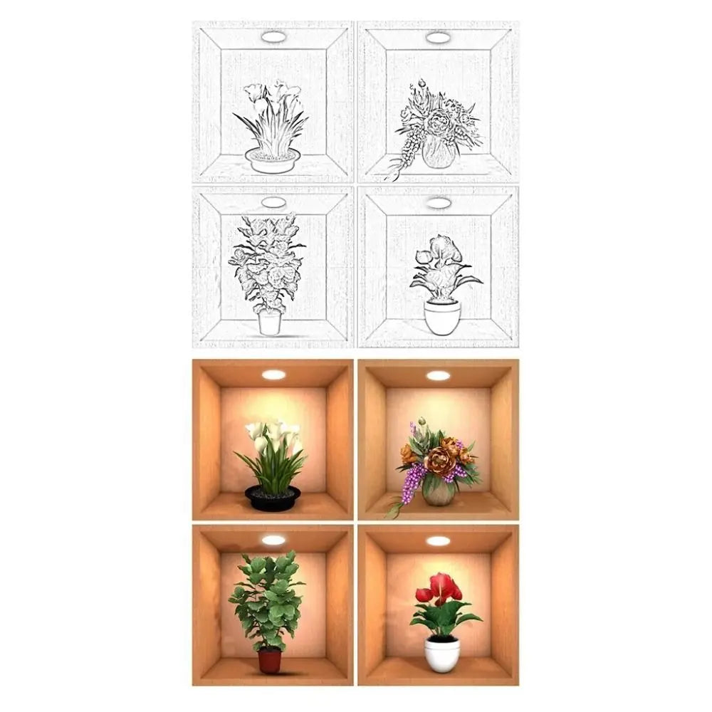 décorations murales adhésives plantes artificielles feuilles fleurs moderne pots vert rouge blanc marron
