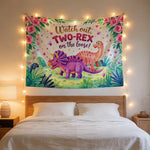 tapisserie murale dino dinosaures fleurs chambre enfant illustration colorée moderne polyester multicolore