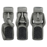 statues moai décoratives extérieures pots fleurs texture pierre motif floral gris noir