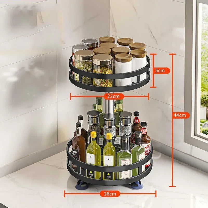 support rotatif deux niveaux noir acier inoxydable moderne vaisselle épices cosmétiques comptoir cuisine