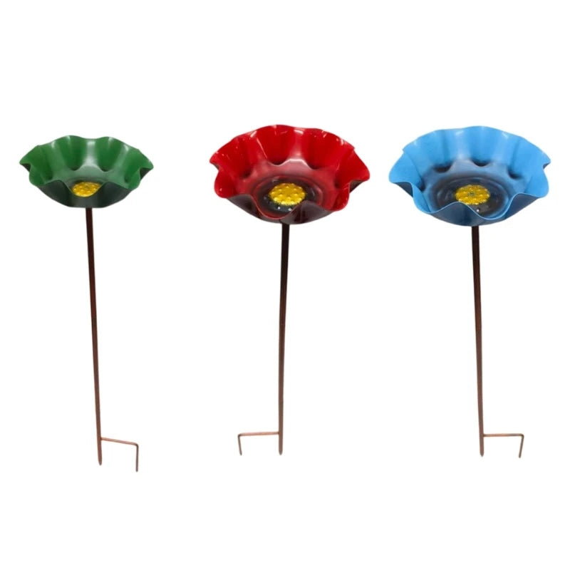 fleurs décoratives extérieures vert rouge bleu tige métallique pied fourche floral stylisé