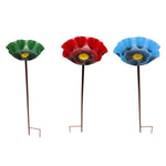 fleurs décoratives extérieures vert rouge bleu tige métallique pied fourche floral stylisé