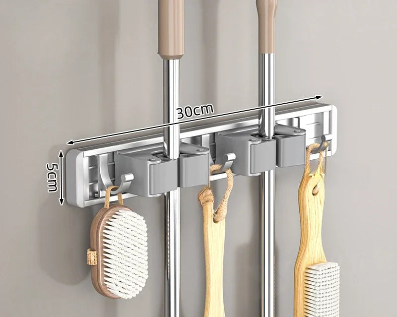 support mural porte balai gris moderne adhésif brosse balai serviette gant flacon salle bain